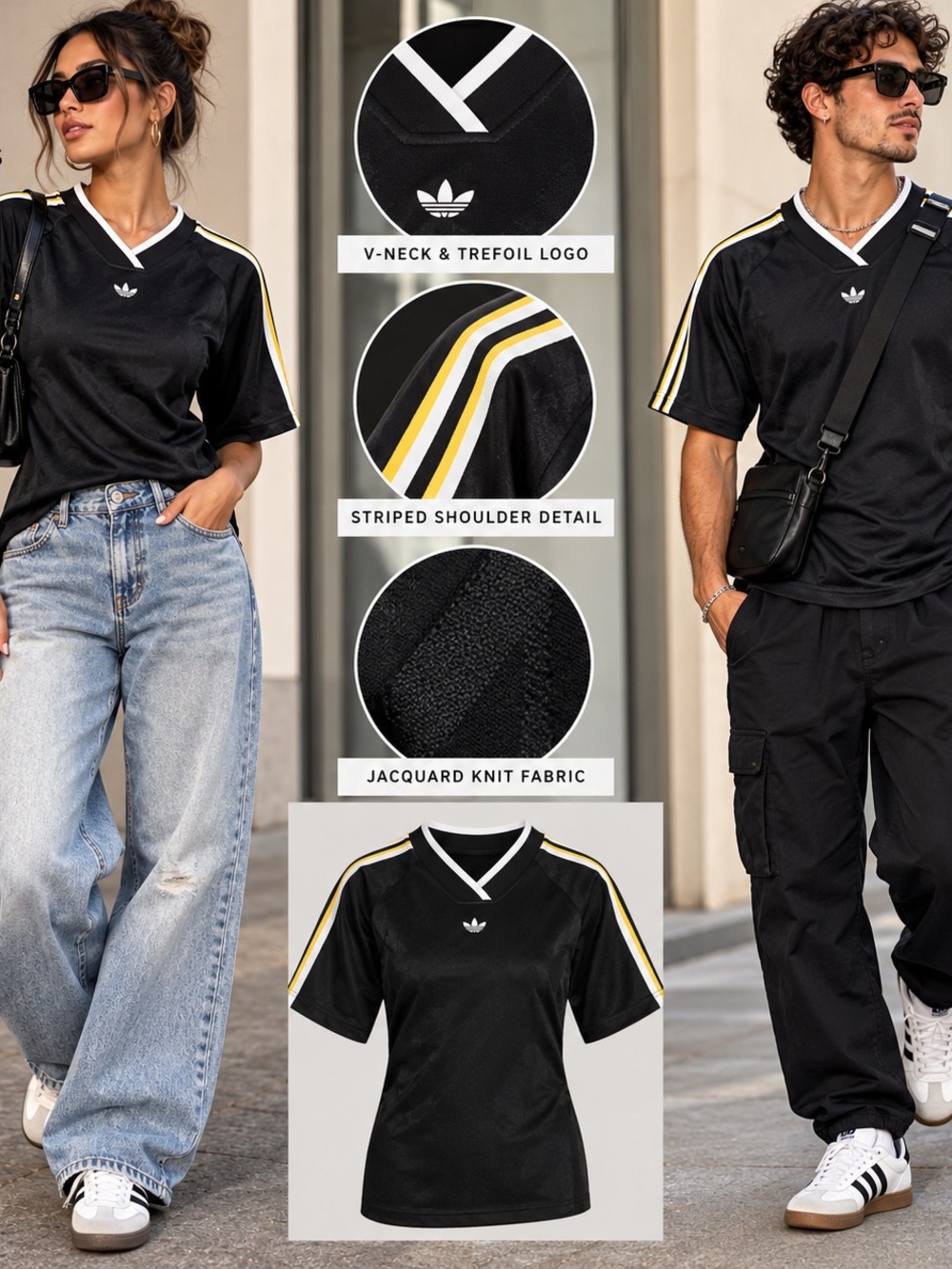 NWT Adidas Originals Women’s Black Football Jersey V-Neck Size S